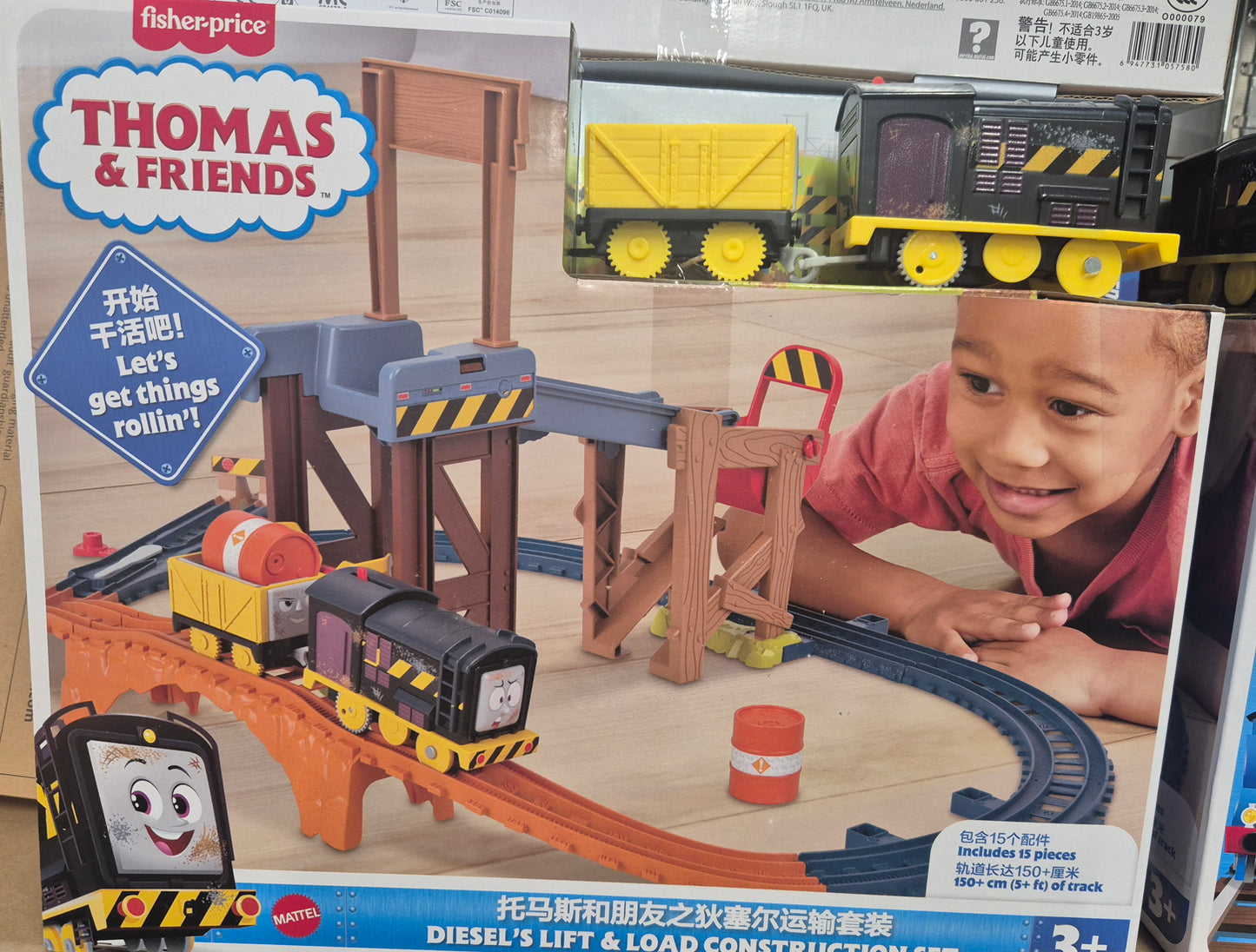 Thomas & Friends Motorized Toy Train Set Diesel’s Lift & Load Construction with Track & Cargo for Preschool Kids Ages 3+ Years, JBW20