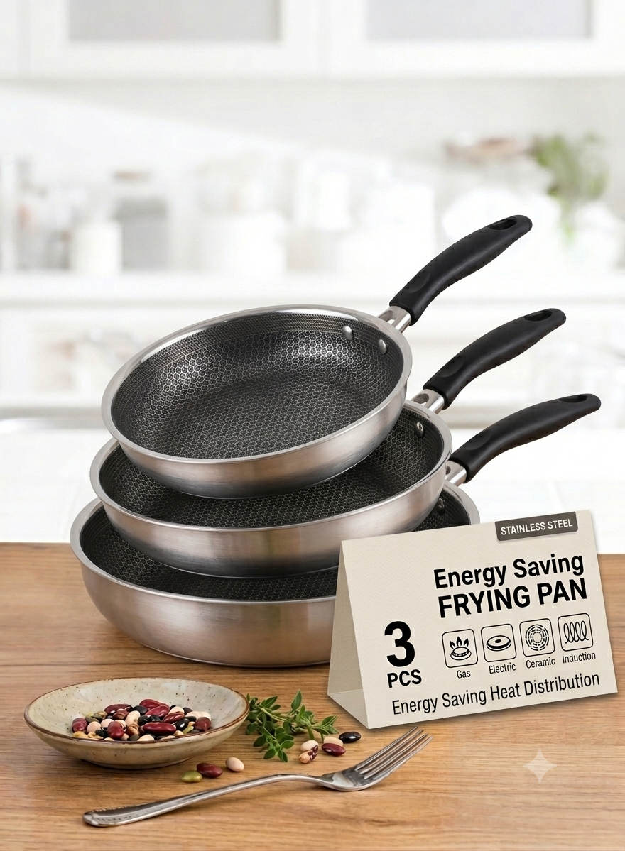 Set Of 3 Energy Saving Frying Pans