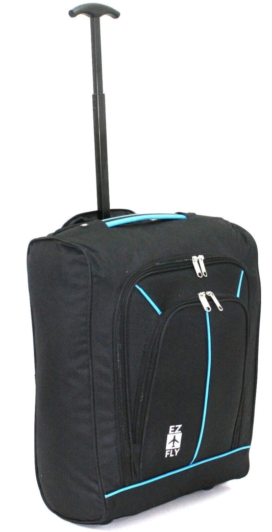EZ Fly Cabin Case Hand Luggage Carry Bag 2 Wheel Lightweight Underseat Suitcase Blue