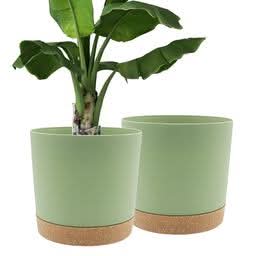 Set Of 2, 30.5cm Green Plant Pots With Drainage Hole And Saucer.