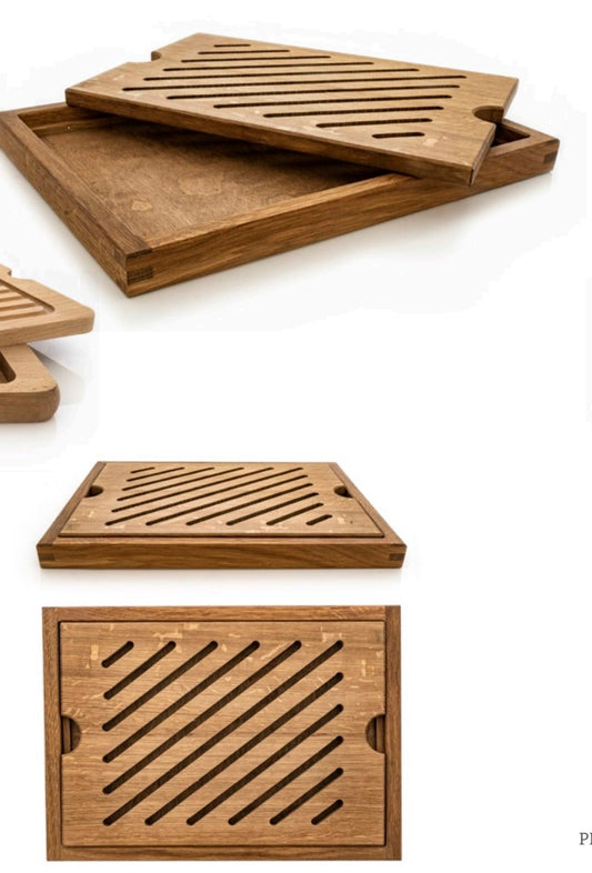 JL Oak Double Layer Oak Bread Board Chopping Board Tray 42x30x3.5cm