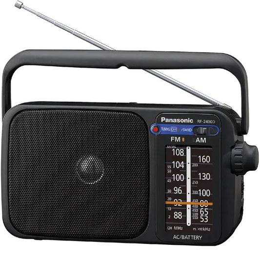 Panasonic RF-2400DEB-K Portable FM/AM Radio with Digital Tuner, Large Dial, Mains and Battery powered, Easy to Use Radio for Home, Travel or Outdoors