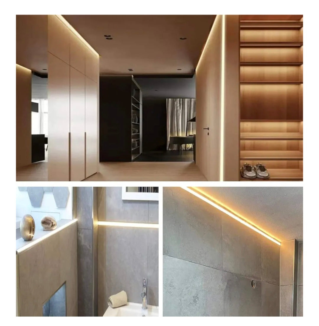 Besseto LED Tile Edge 6 Pack 3.3 ft/1 Metre Plaster Trim Edge LED Strip Aluminium Profile, Trimless Recessed Aluminium LED Tile Profile with Milky Diffuser and End Caps