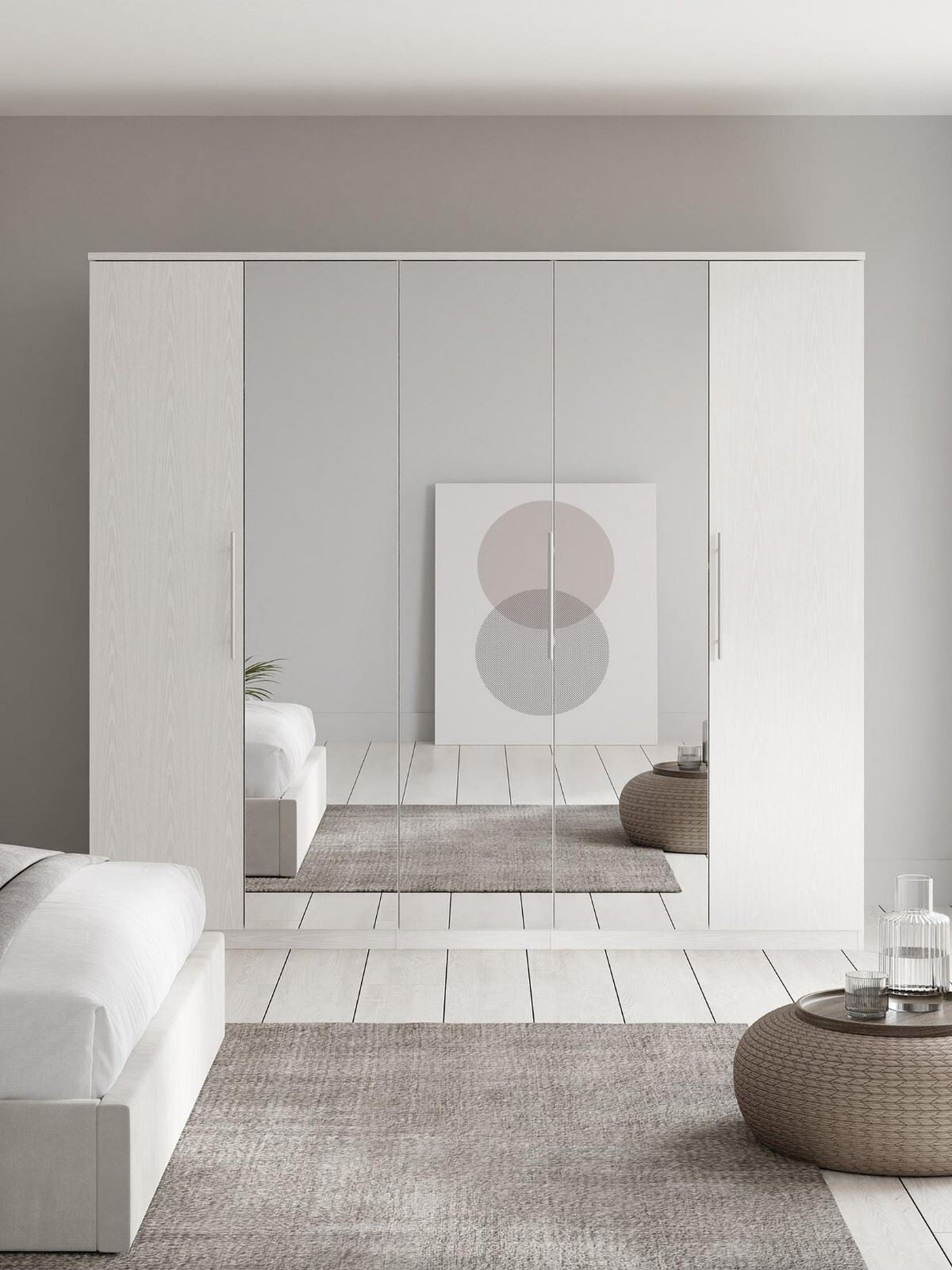 Prague 5 Door Mirrored Wardrobe White - FSC® Certified