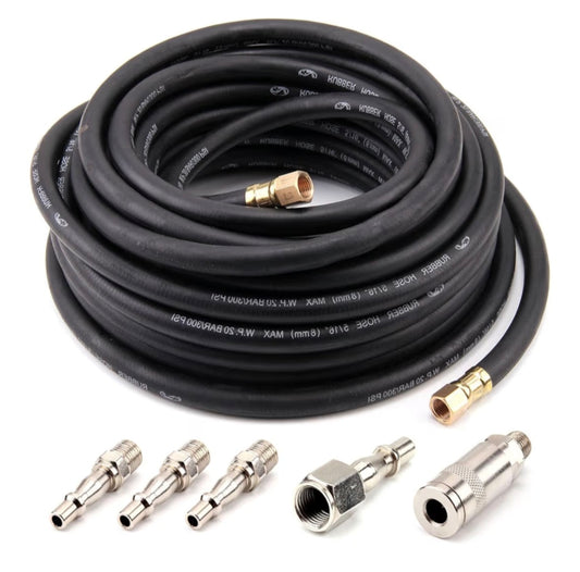 Hybrid Air Hose 15m 9.5mm Air Compressor Hose Soft Rubber Flexible Quick Coupling Kit Light Weight Anti-Kink for Heavy Duty Lightweight Flexible at All Weather Use