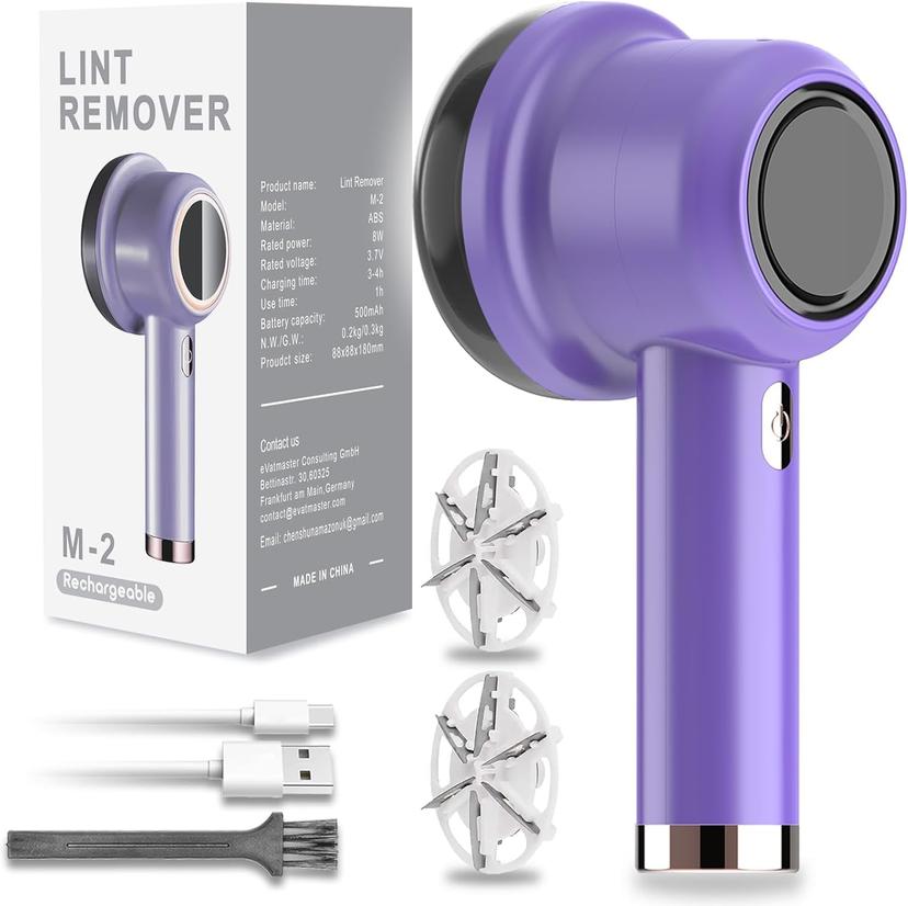 Lint Remover, Fabric Shaver Electric Bobble Remover for Clothes, USB Charging Fluff Remover Sweater Shaver with 2 Replacement Heads for Clothes Fabric