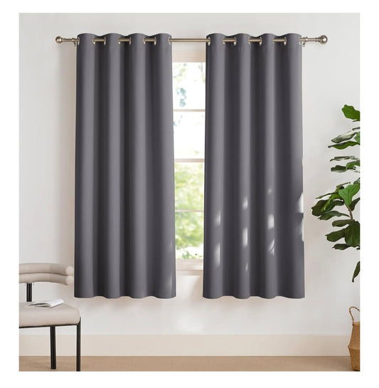 PONY DANCE Blackout Curtain for Bedroom - 52 x 63 inch Grey Thermal Curtains Light Blocking Eyelet Curtain for Kids Room/Nursery Room/Kitchen/Living Room, Curtains & Drapes