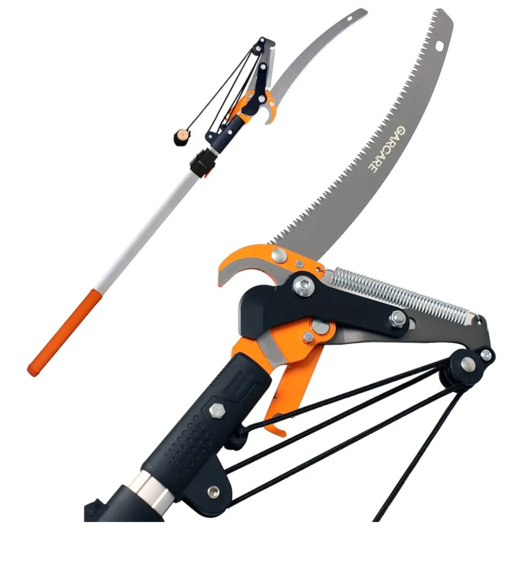 GARCARE Pole Saws for Tree Trimming, Loppers and Pole Saw 2 in 1, Lightweight Telescoping Tree Pruner with 35mm Cutting Capacity, Adjustable Length 1.4-2.1m, Carbon Steel Blade