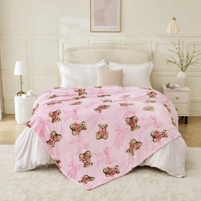 Teddy Bear Pink Super King Fleece Throw 230x230cm