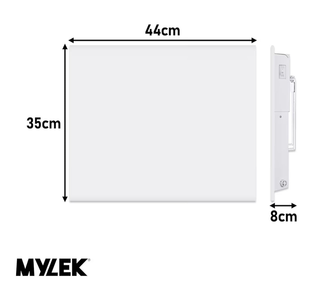 MYLEK Panel Heater Radiator Electric 0.5KW - Daily and Weekly Timer, Digital Thermostat - Wall Mounted Slimline White Panel Heater for Bathroom, Office, Bedroom, Garage (500 Watt) Lot 20 Compliant