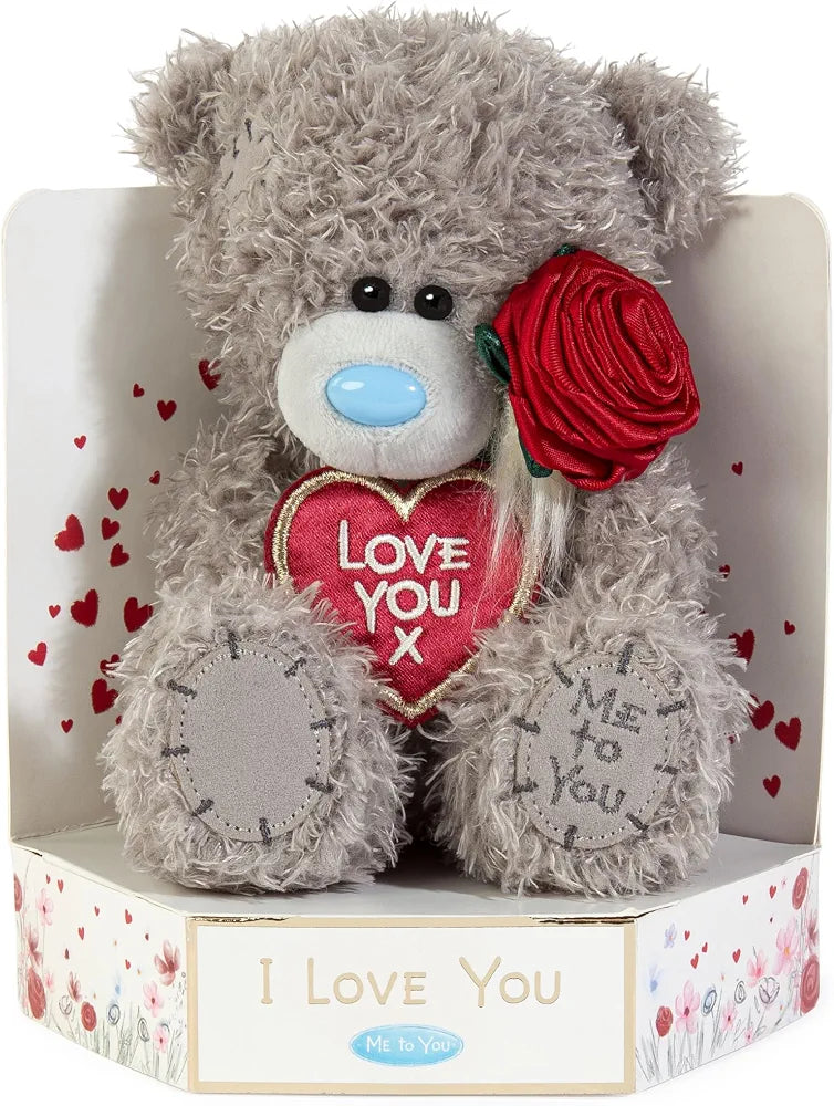Me to You Tatty Teddy Plush 15cm-High I Love You Bear With Rose On Luxury Gift Plinth - Official Collection