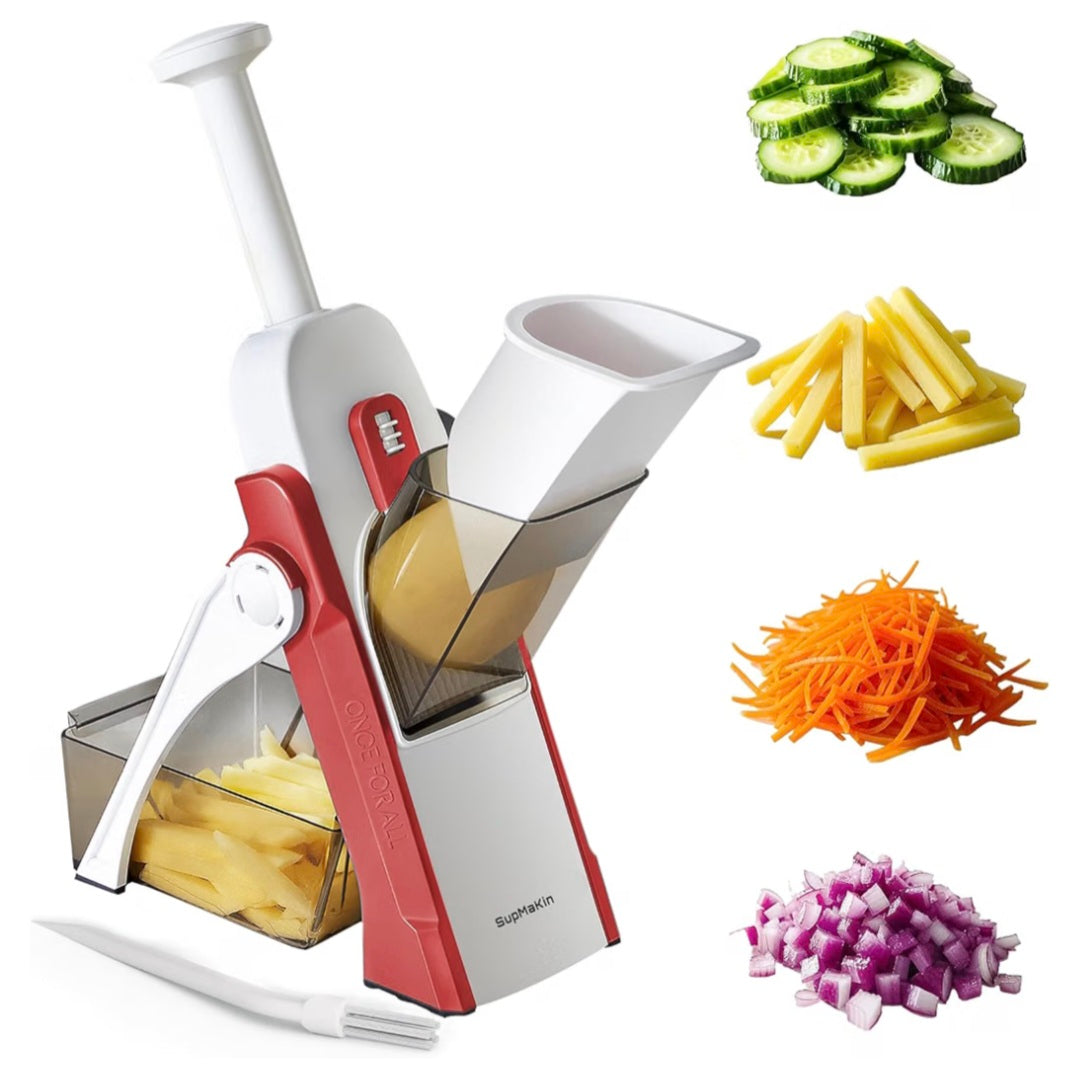 Mandoline Vegetable Slicer, Potato Chip Cutter, Multifunctional Veg Chopper with 4 Cutting Modes to Slice, Dice, Chop, Julienne