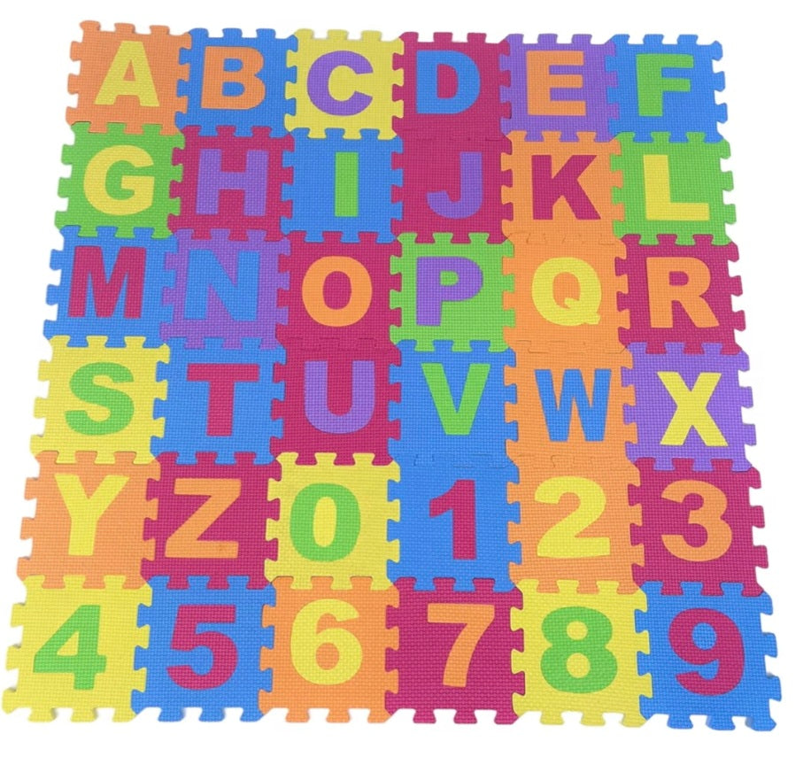 Kids Play Mat 36 Pieces Floor Puzzle Interlocking Tiles for Toddler Children Numbers Alphabet Colorful Interlock flooring - 87cm x 87cm
