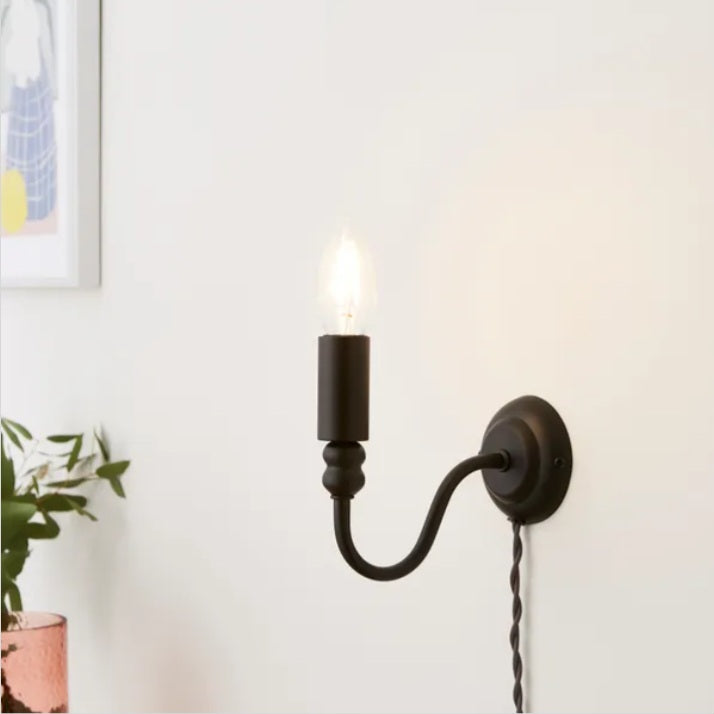 Pride And Joy Wall Light Satin Black And Charcoal. 14 x 8 x 16cm Dunelm