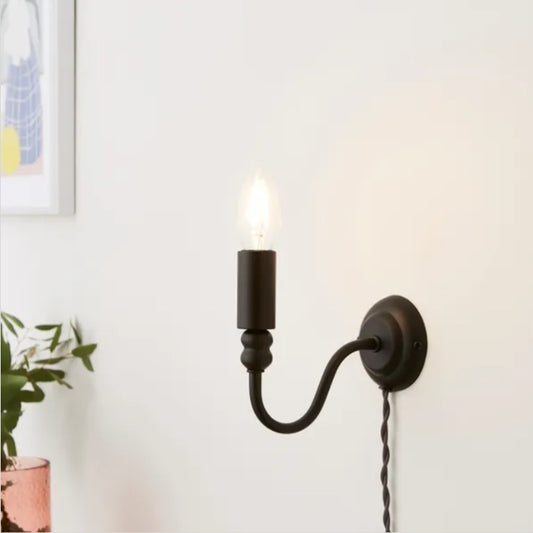 Pride And Joy Wall Light Satin Black And Charcoal. 14 x 8 x 16cm Dunelm