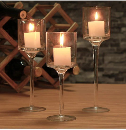 Set Of 3 Glass Candlesticks