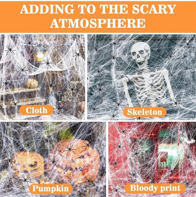 1500sqft Halloween Spider Web Decorations 300g Stretchable Halloween Cobwebs with 50pcs Fake Spiders Halloween