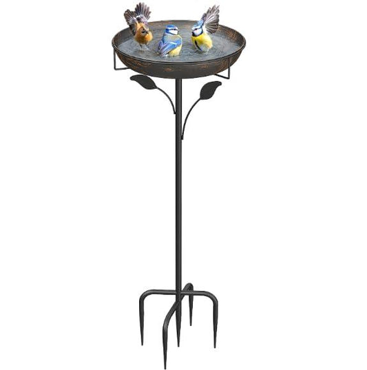 Bird Bath, Metal Standing Feeding Bowl for Outdoor Garden, Metal Bird Basin, Vintage Water Bowl for Wild Birds, Patio Yard Lawn Decor, Bronze