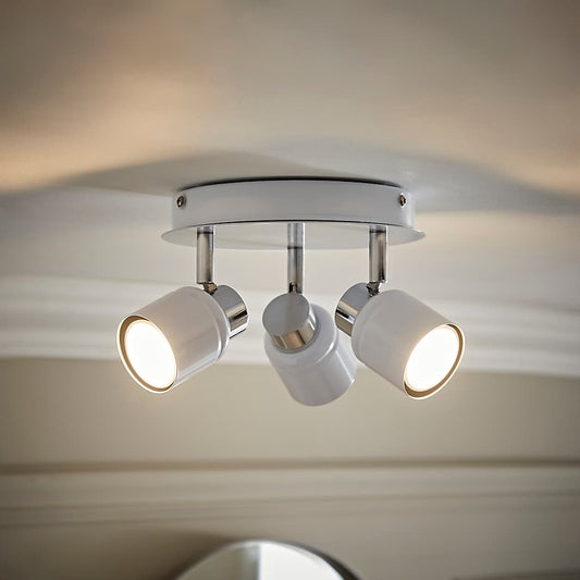 Bentonite IP44 3 Way Round Plate Spotlight. White