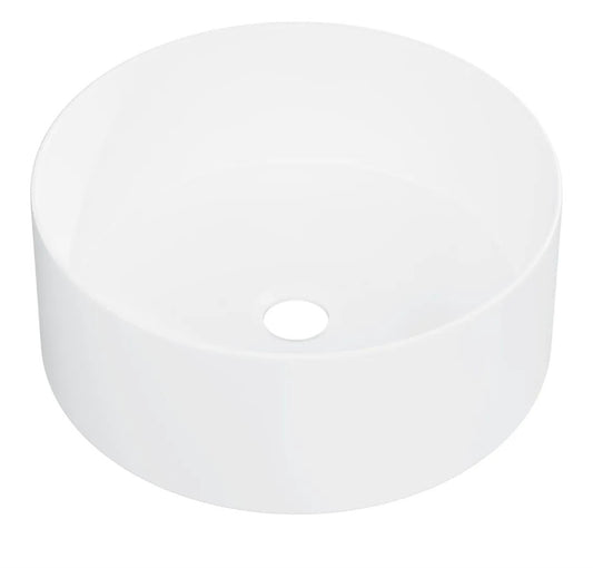 Eridanus Round Ceramic Basin, Vitreous China Vessel Sink in White Gloss for Countertop Use, Round Washbasin for Vanity Units, 415 x 415 x 150mm