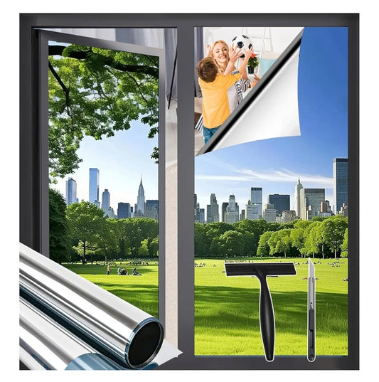Zindoo Window Film Privacy One Way Clear, Reflective Window Film, Static Window Stickers For Glass Privacy Film Sun Blocker Mirror Tint Window Covering for Home Office, Silver, 59.5x120cm