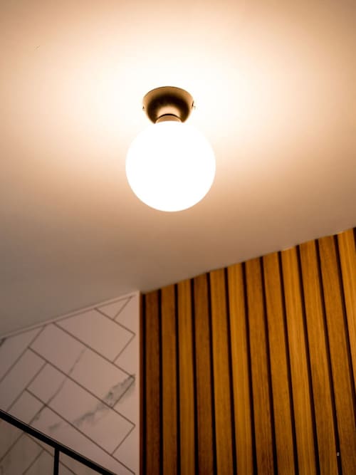 IP44 Matte Black Bathroom Ceiling Light with Glass Opal Shade