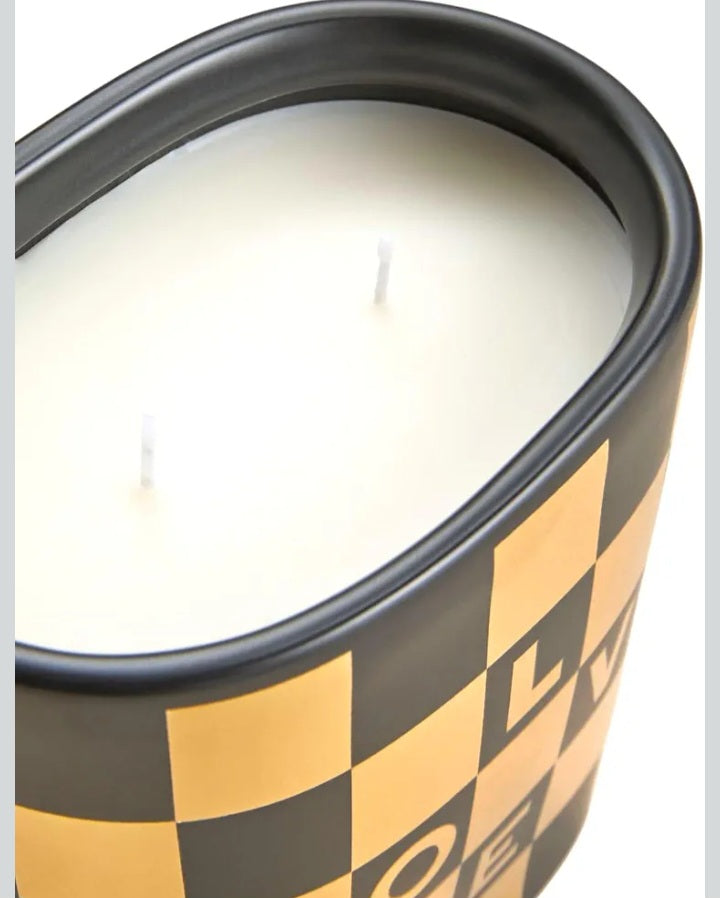 M&S 2 Wick Luxury Scented Candle Christmas Joy with Kelly Hoppen, Large, Black and Gold Checkered Design, Mulled Spices, Pine and Cedarwood Fragrance