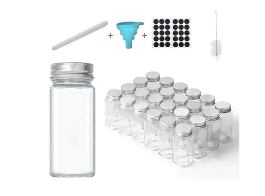 24 Pack 120ml Airtight Glass Spice Jars, Herb & Spice Storage Containers with Lids, Includes Funnels & Labels, Stackable for Kitchen