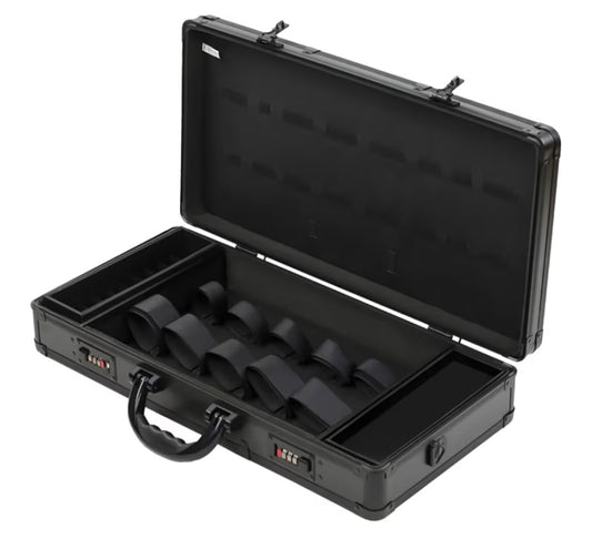 Barber Travel Organiser Tool Box Professional Beauty Salon Stylist Suitcase Portable Hairdressing Tool Case Hair Clipper Storage Display Box with Handle and Secure Numlock (Black, 55 * 27 * 10cm)