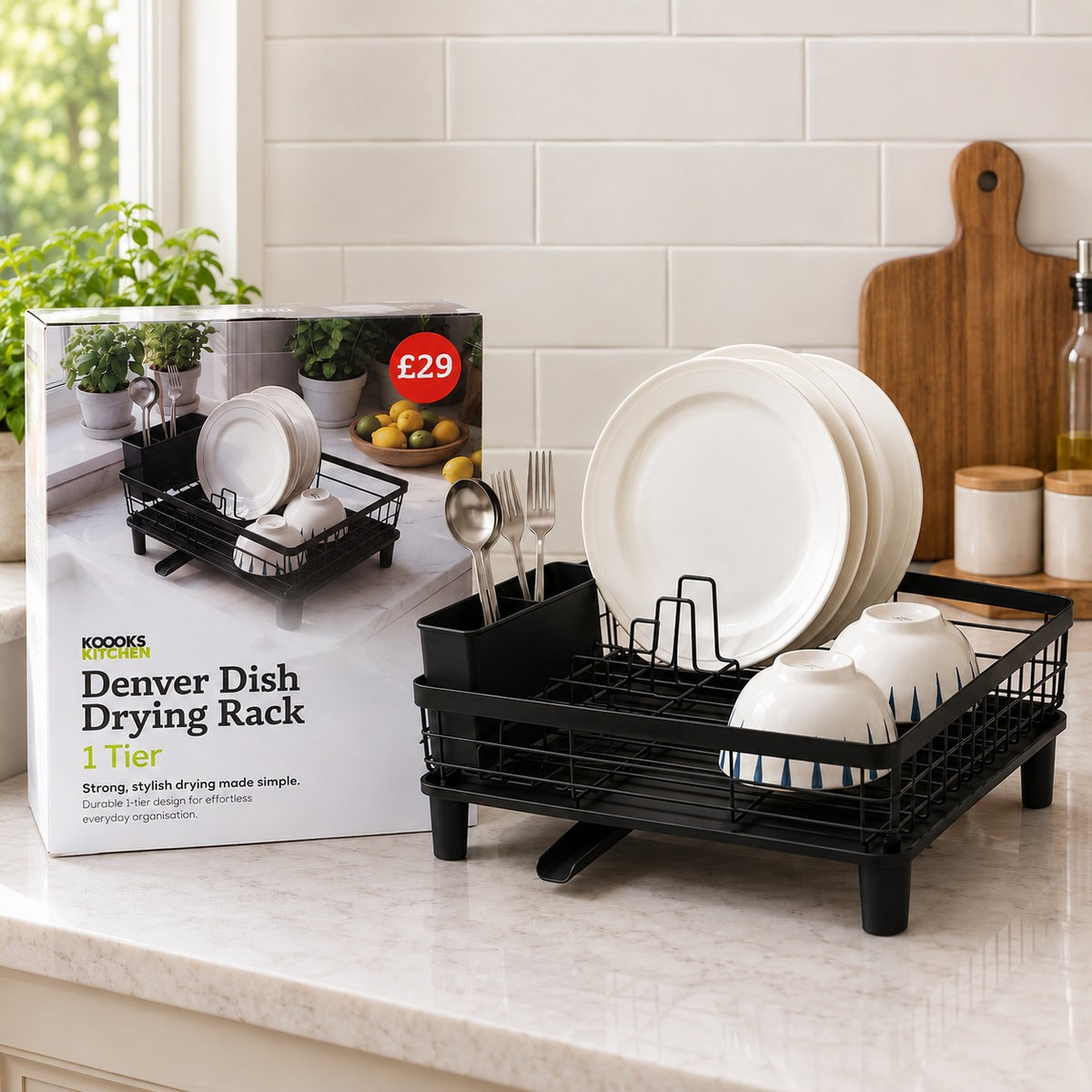 Denver Dish Drying Rack 1 Tier 2 Colours Drainer