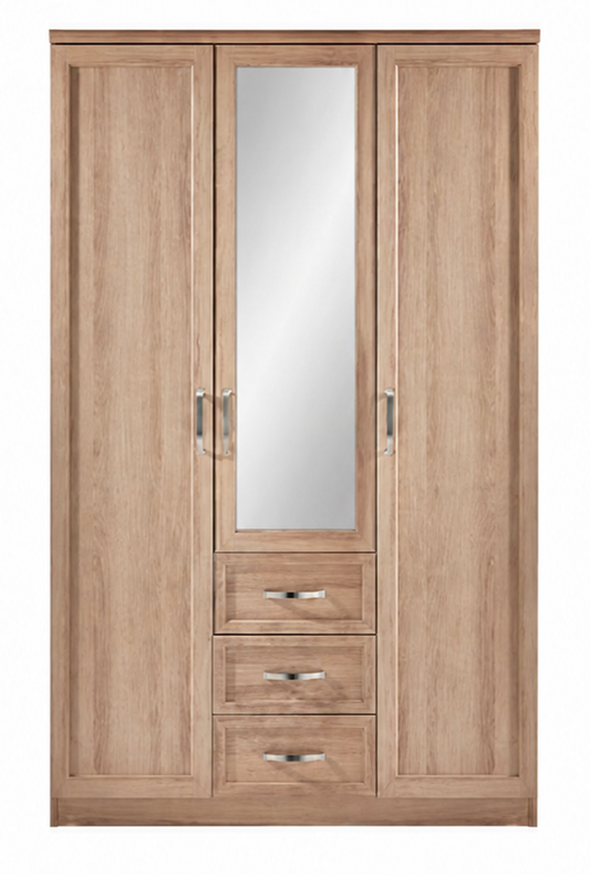 Camberley 3 Door, 3 Drawer Mirrored Wardrobe Light Oak