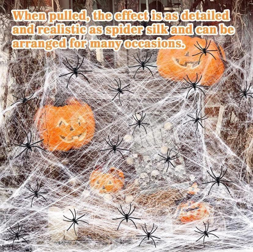 1500sqft Halloween Spider Web Decorations 300g Stretchable Halloween Cobwebs with 50pcs Fake Spiders Halloween