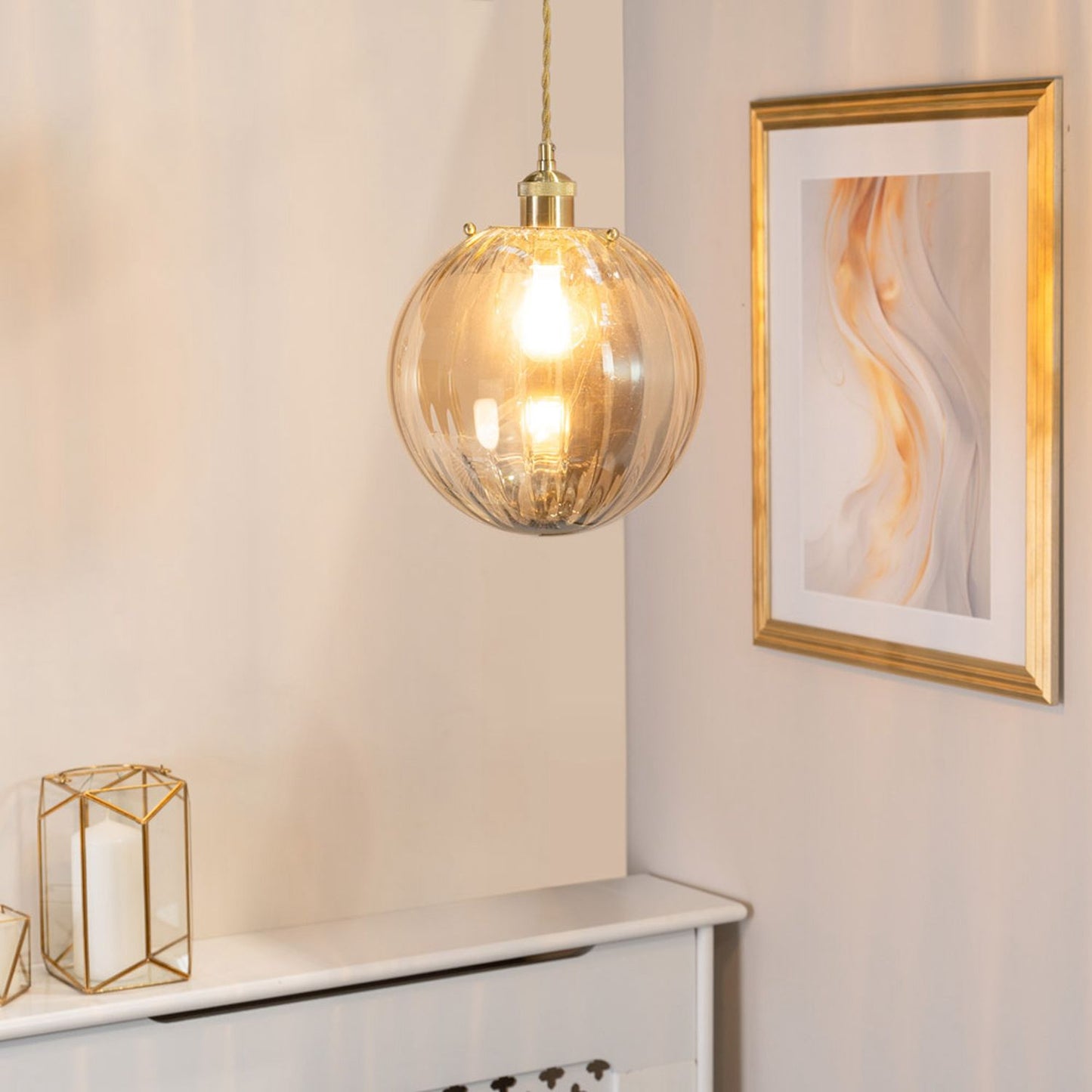 Chessy Amber Tinted Ribbed Glass Globe Easy Fit Ceiling Light Shade