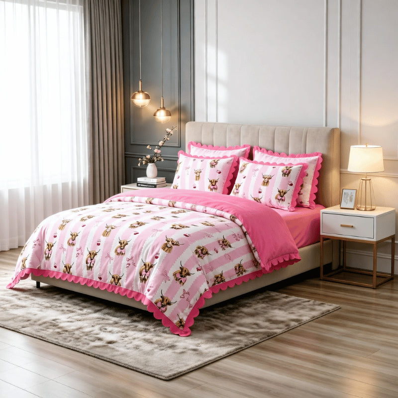 Highland Cow Pink Duvet Set Single, Double, King