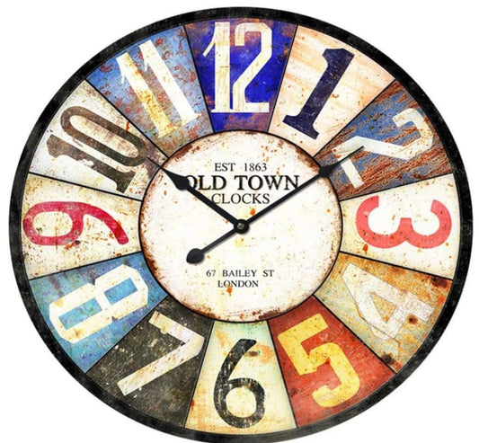 RETRO WOODEN WALL CLOCK 34CM