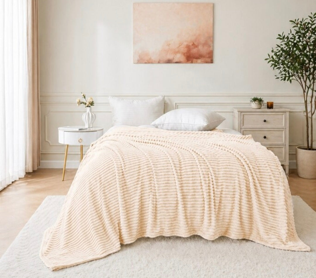 Supersoft King Size Ribbed Blanket Throw 200x240cm 3 colours