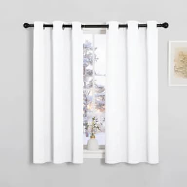 PONY DANCE Thermal White Eyelet Curtains Short Curtains for Small Windows Noise Reduce Space Curtains for Kids Bedroom, W 34" x L 45", 2 panels, White