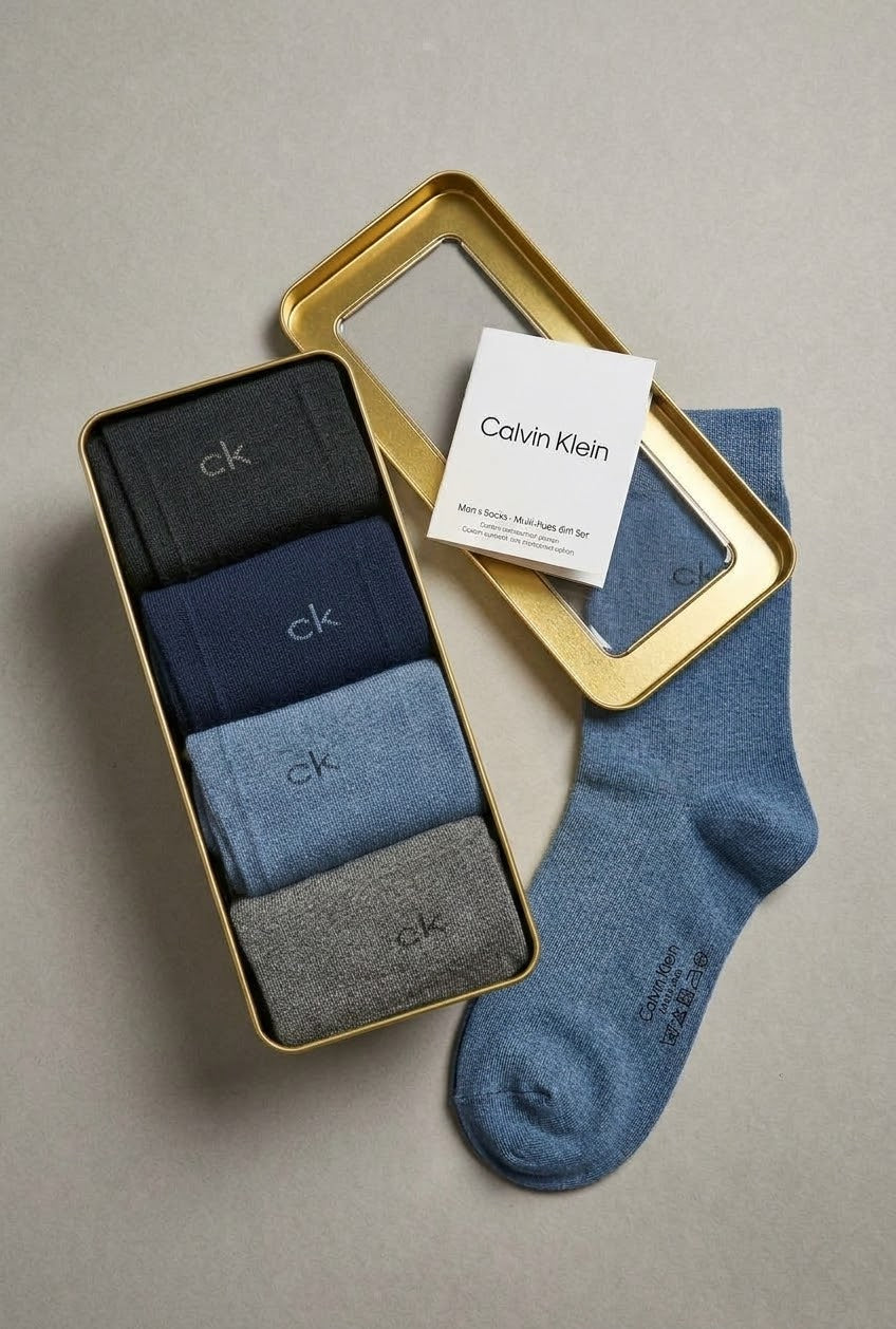 Mens Set Of Four CK Crew Sock's In Gold Tin - One Size