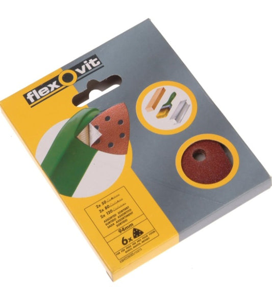 Flexovit Velcro Backed Delta Sanding Sheets - 94mm - Assort (6pk)
