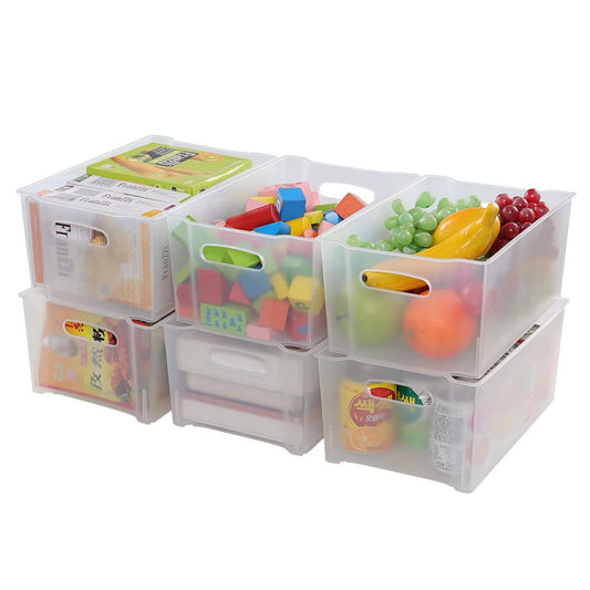 Plastic Stackable Storage Bins 6-Pack Fridge & Home Organiser Boxes Stackable – Clear