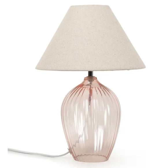 Blush Pink Glass Base Table Lamp with Fabric Tapered Lampshade | Table Lamps, Home Décor