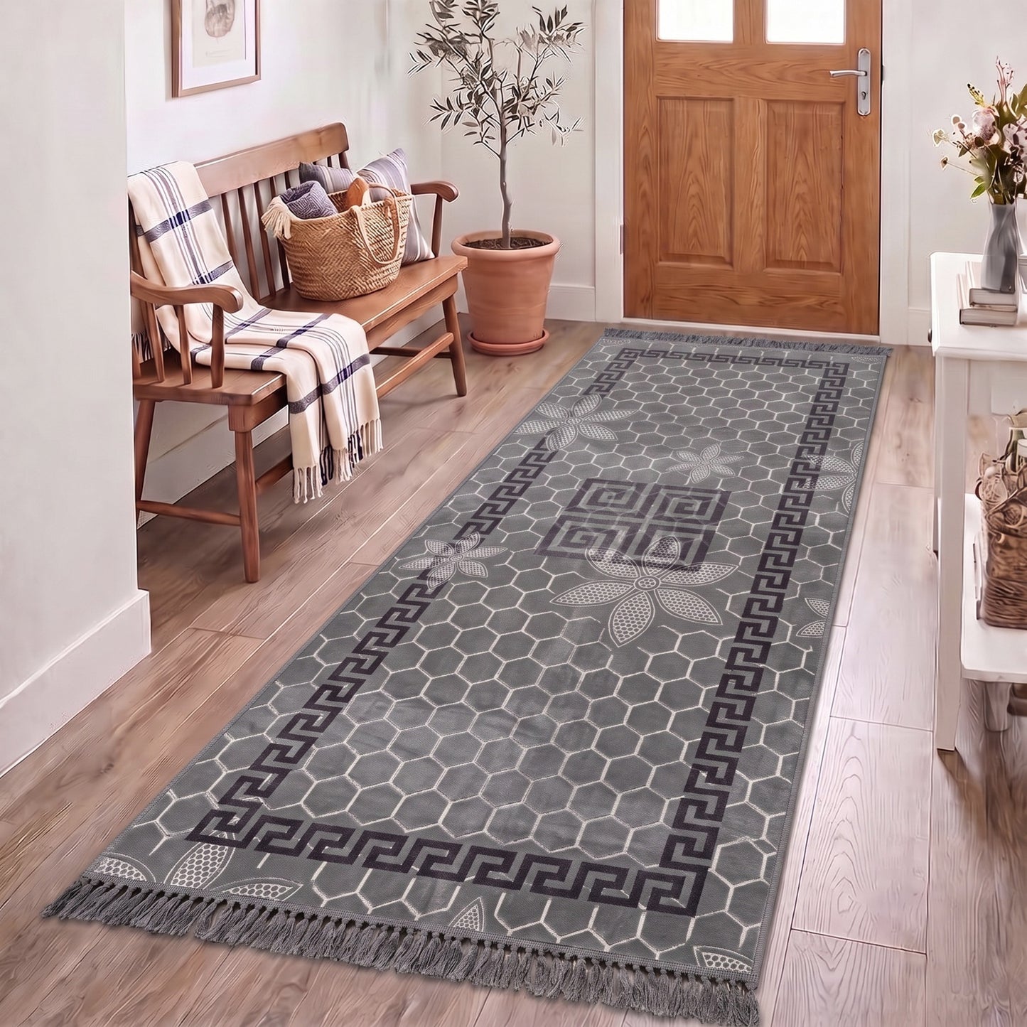 Mink Faux Fur Greek Printed Runner Rug 80x180cm