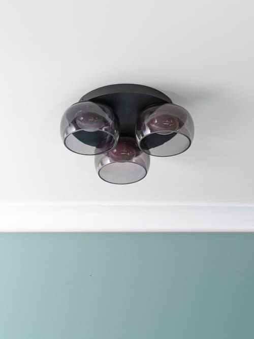 Alissa Matt Black IP44 Integrated LED 3 Way Ceiling Light With Smoked Glass