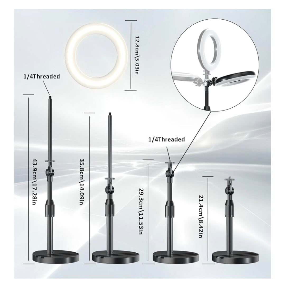 Desk Ring Light with Telescopic Stand, Travel Desktop Hola Light for Phone Selfie Laptop Zoom Video Calls Makeup Tiktok Reels Live Streaming