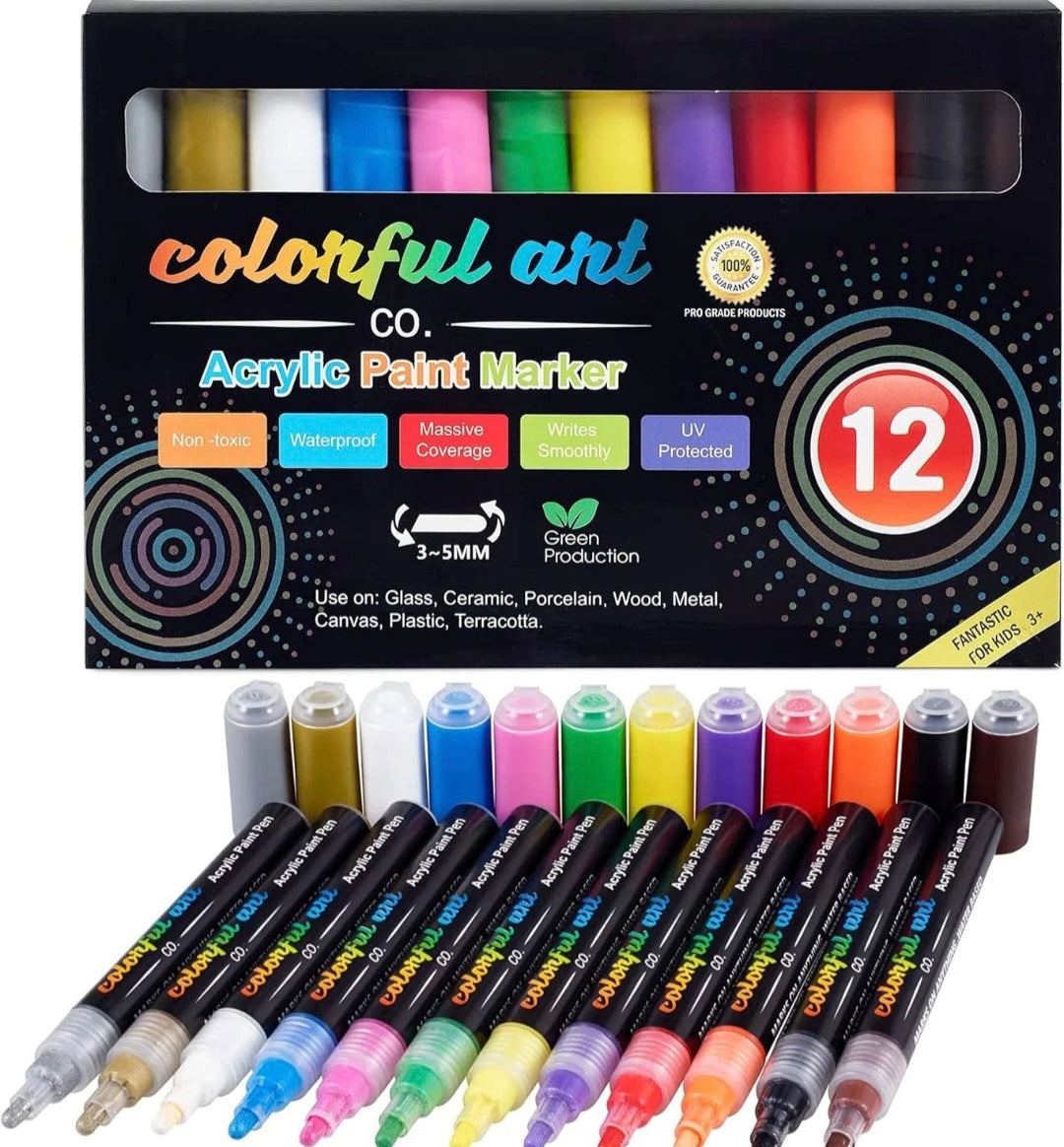 Colorful Art Co. Acrylic Paint Pens – 12 Pack of Permanent, Waterproof Paint Marker
