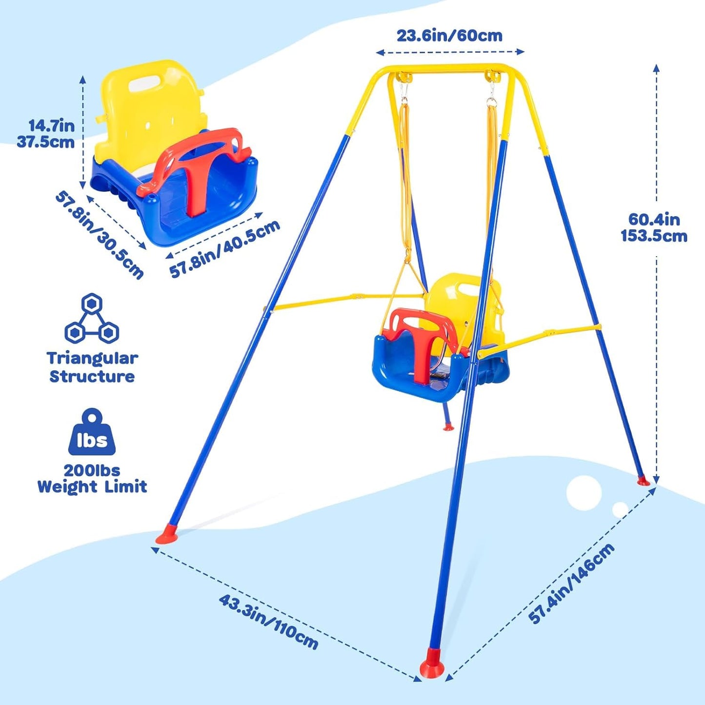 FUNLIO 3-in-1 Swing Set for Toddler with 4 Sandbags, Heavy-Duty Kid Swing Set with Safety Harness, for Backyard, Indoor/Outdoor Play, Folding Metal Stand & Clear Instruction, Easy to Assemble & Store