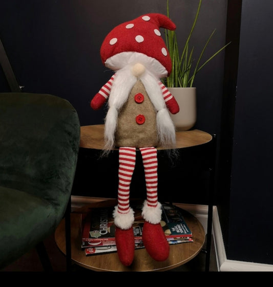 53cm Stripey Red Gonk with Buttons, dangle legs and mushroom hat