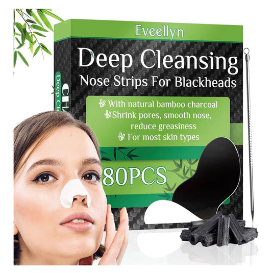 Blackhead Remover Strips, Charcoal Nose Strips(80 PCS), Deep Cleansing Pore Strip for Blackheads, Suitable for All Skin Types, Tightens Pores and Keeps Skin Clear, For Women and Men