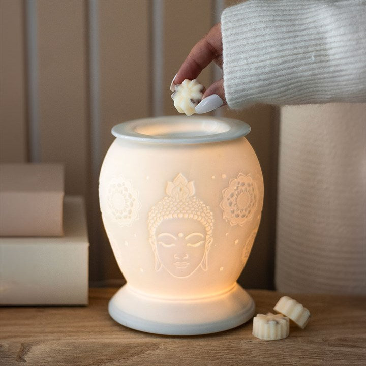 Large Porcelain Etched Aroma Lamp - Buddha