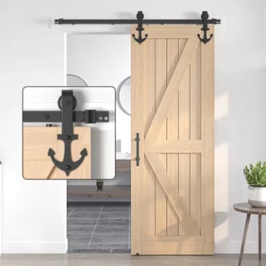 SANKEYTEW 7.5FT/229CM Sliding Door Kit,Single Wood Barn Door Sliding Kit,Heavy Duty Sliding Barn Door Kit,Black Sliding Door Track -Anchor-Shaped